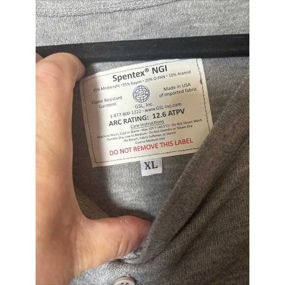 Spentex Shirt FR Flame Resistant ARC Rated HRC2 Henley long sleeve Mens XL Gray - Picture 2 of 12